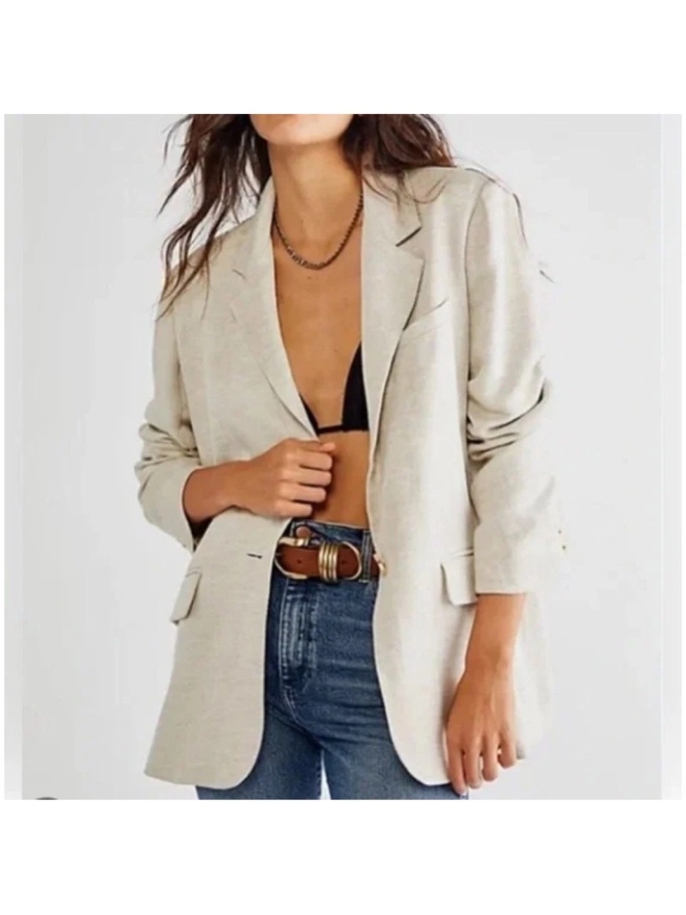 NWT Free people size L oversized pinstripe blazer in sand combo